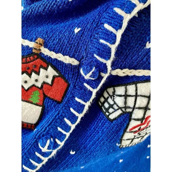 DESIGNERS ORIGINALS vintage Christmas cardigan Ugly Sweater Blue Size Small Knit - Picture 7 of 13